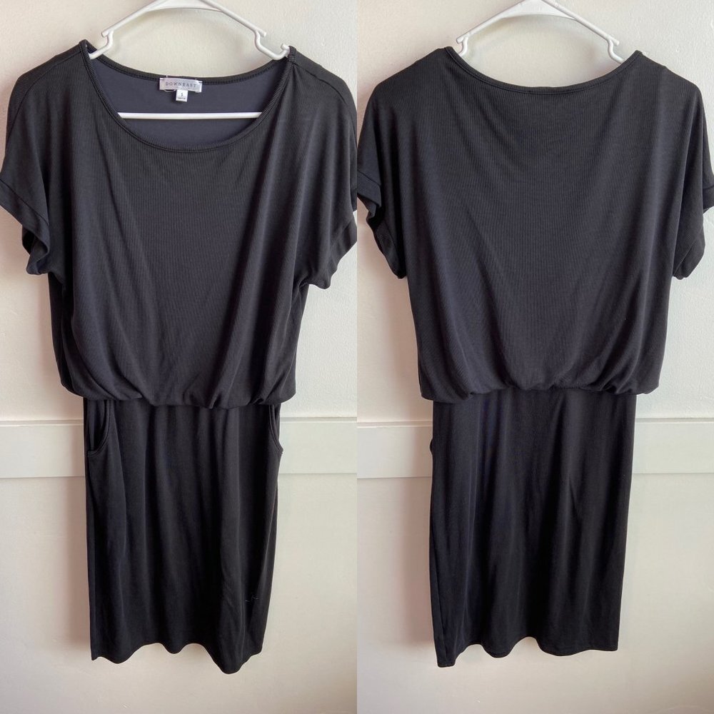 Downeast Soft Black Cinched Center Short Sleeve Dress With Pockets